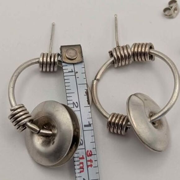 Vintage Sterling Silver Hoop Boho Tribal Style Stud Earrings .925 - Picture 3 of 4